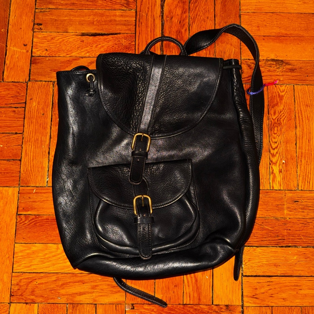 Classic Black Leather Backpack with Buckle Detail
